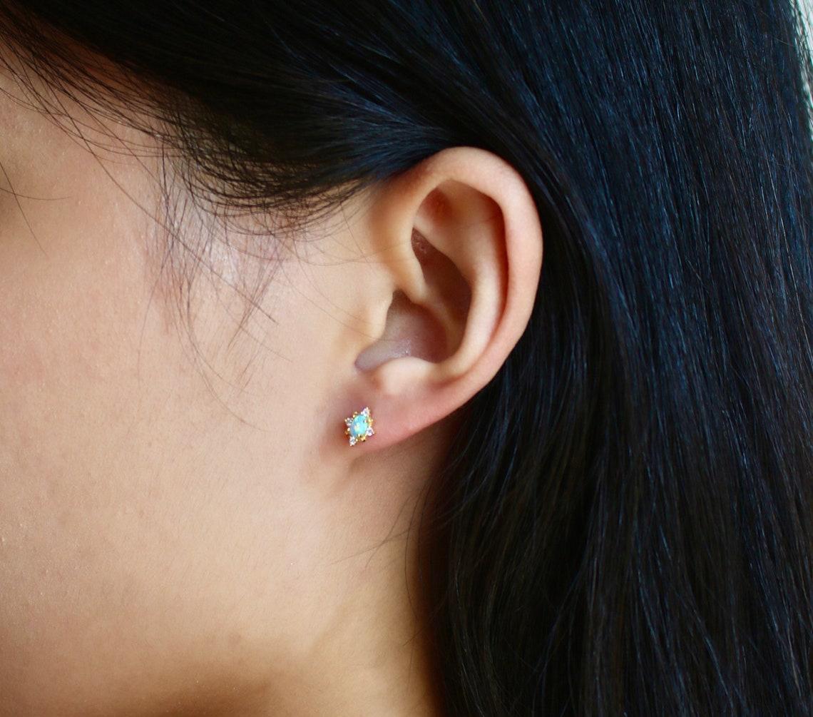 Vintage Oval Opal Stud (Pair)